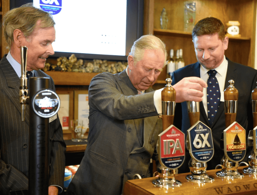 Prince of Wales visits Wadworth brewery in Devizes
