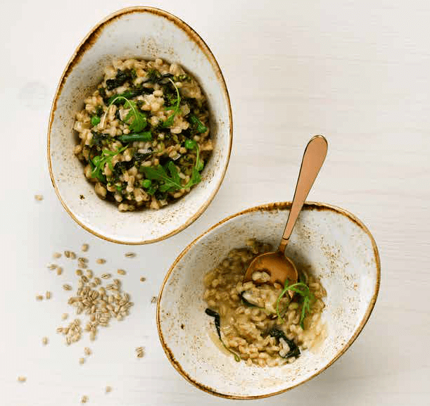 Pearl Barley Risotto Primavera with Pesto Drizzle